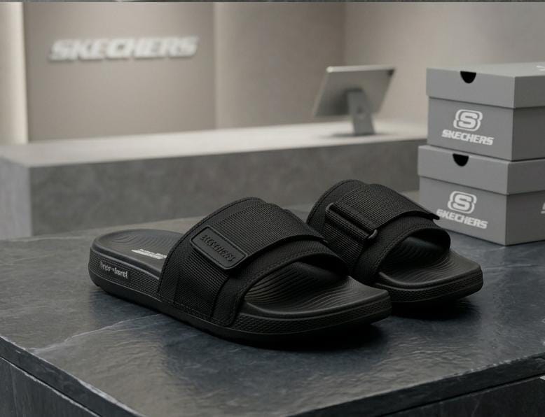 Premium Skechers Slippers – Black & White